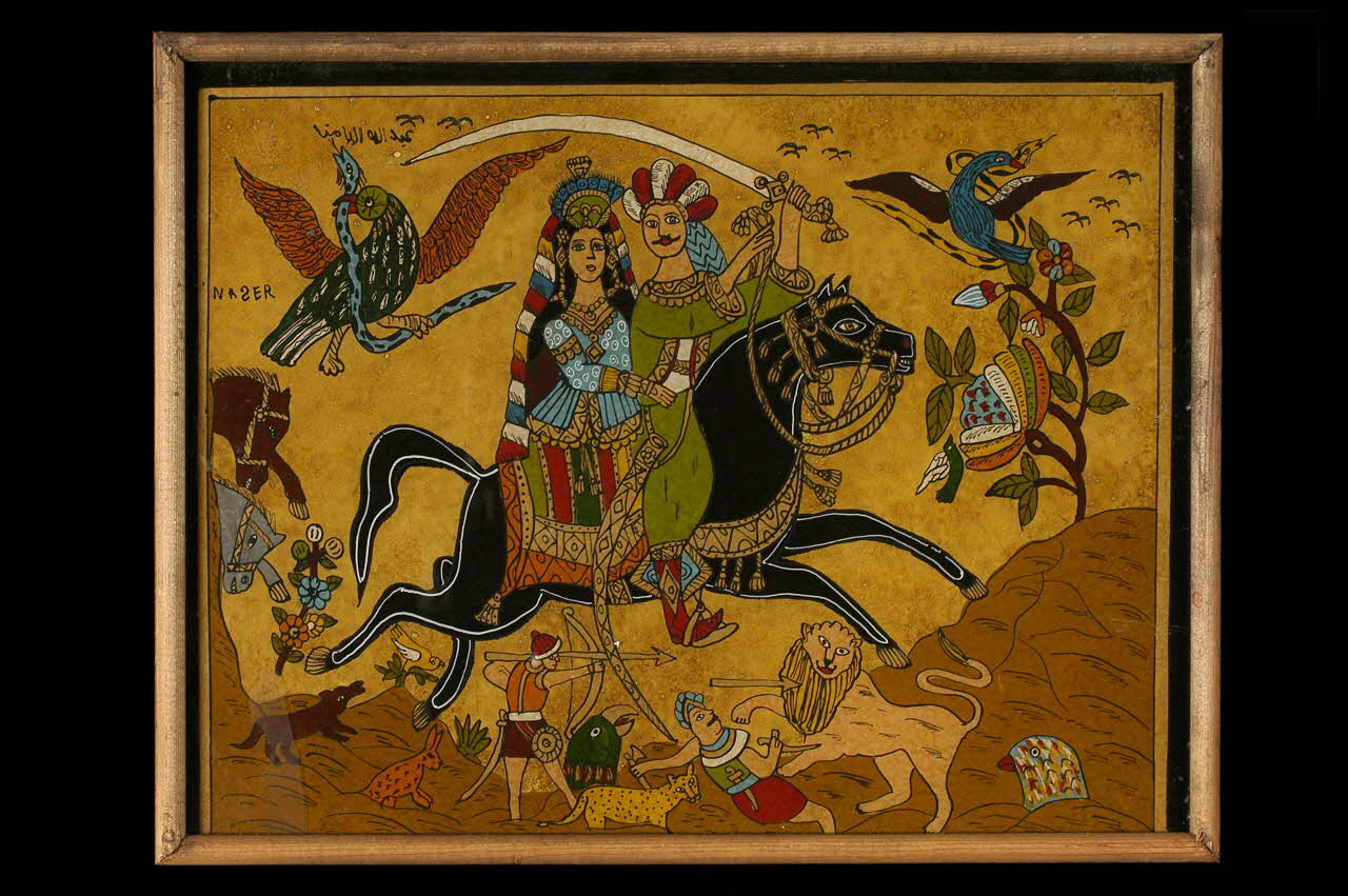 peinture sous verre L'enlèvement de Yamina par Abdallah Ibn Jaafar 2005.70.8 Photo Mucem / Anne Maigret