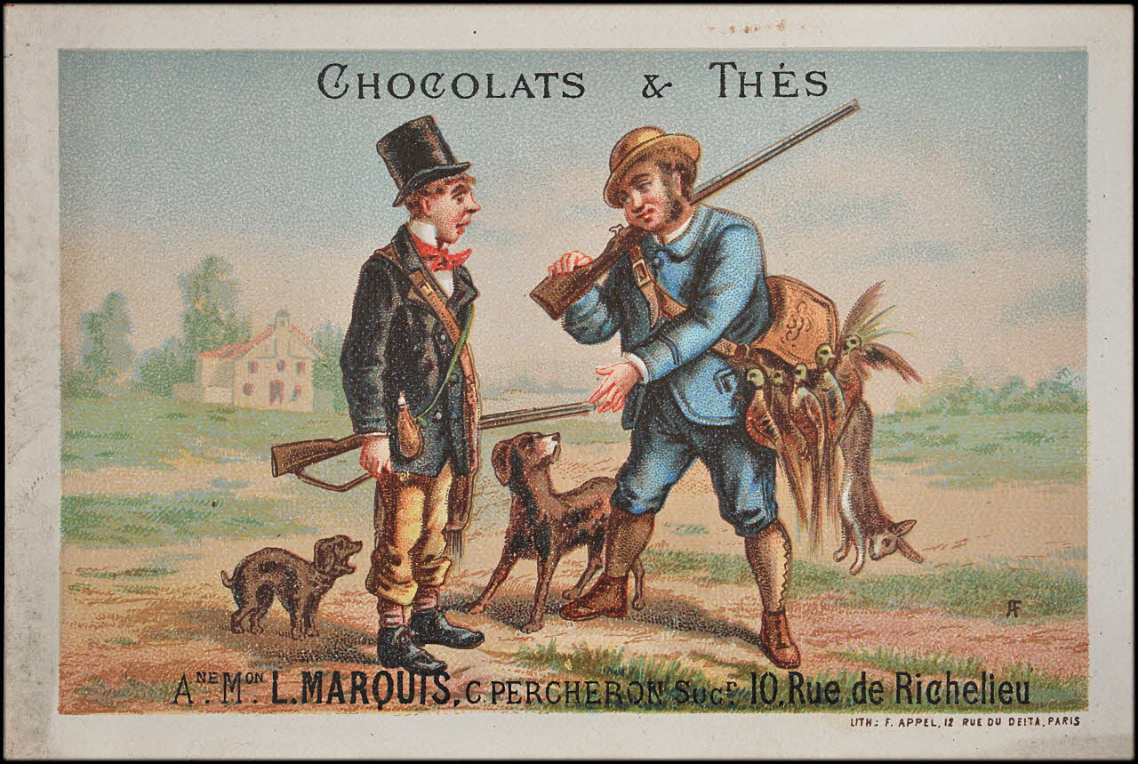 carte réclame Chasseur chanceux, chasseur bredouille 1880-1890 1974.50.690 Photo