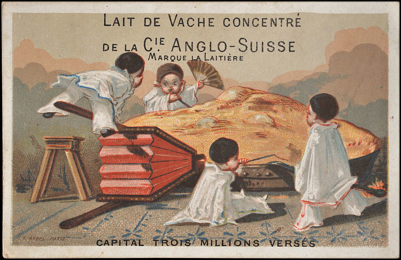 carte réclame Petits pierrots faisant une omelette soufflée. 1880-1890 1974.50.806 Photo