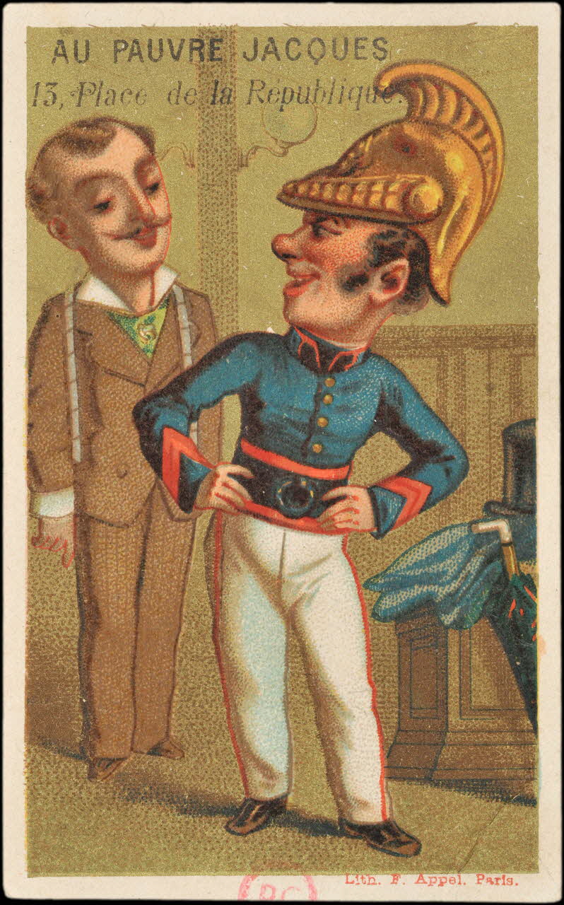 carte réclame Officier essayant son uniforme 1875-1886 1994.31.54.1 Photo
