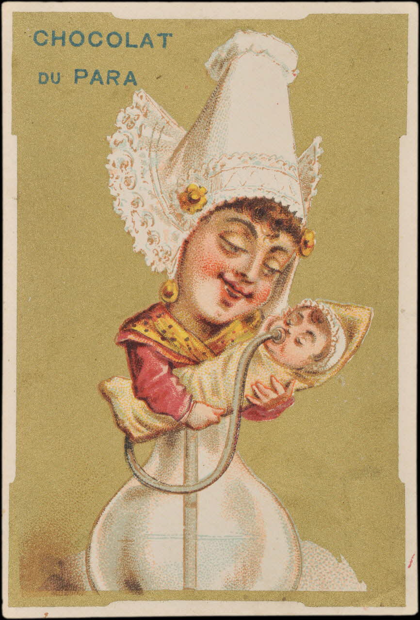 carte réclame Une femme, dont le corps se termine en carafe d'eau, donne à boire à un bébé Paris 1878-1890 1998.77.10.3 Photo