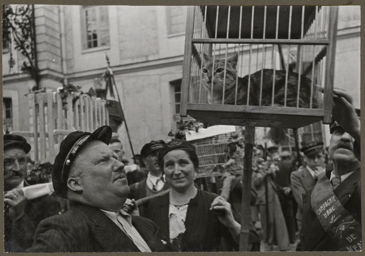 Madame Cartier photographie Dans le parc. Fête de Sylvie et des tireurs d'arc organisée par la Fédération folklorique d'Ile-de-France. Emblèmes vivants des archers, portés comme jadis Picardie, France 1938/6/19 Ph.1941.97.15 Photo