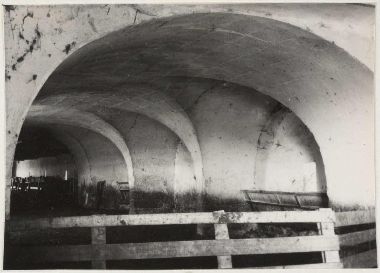 Jean Blanc photographie Lieu dit : Saint-Jean, domaine du Merle, Bergerie de Crau. Intérieur. Grande bergerie à voûte avec peu d'ouvertures, traits caractéristiques des bergeries (jasses) de Provence et des Grands Causses Provence-Alpes-Côte d'Azur, France 1955 Ph.1962.111.3 Photo Mucem / Jean Blanc