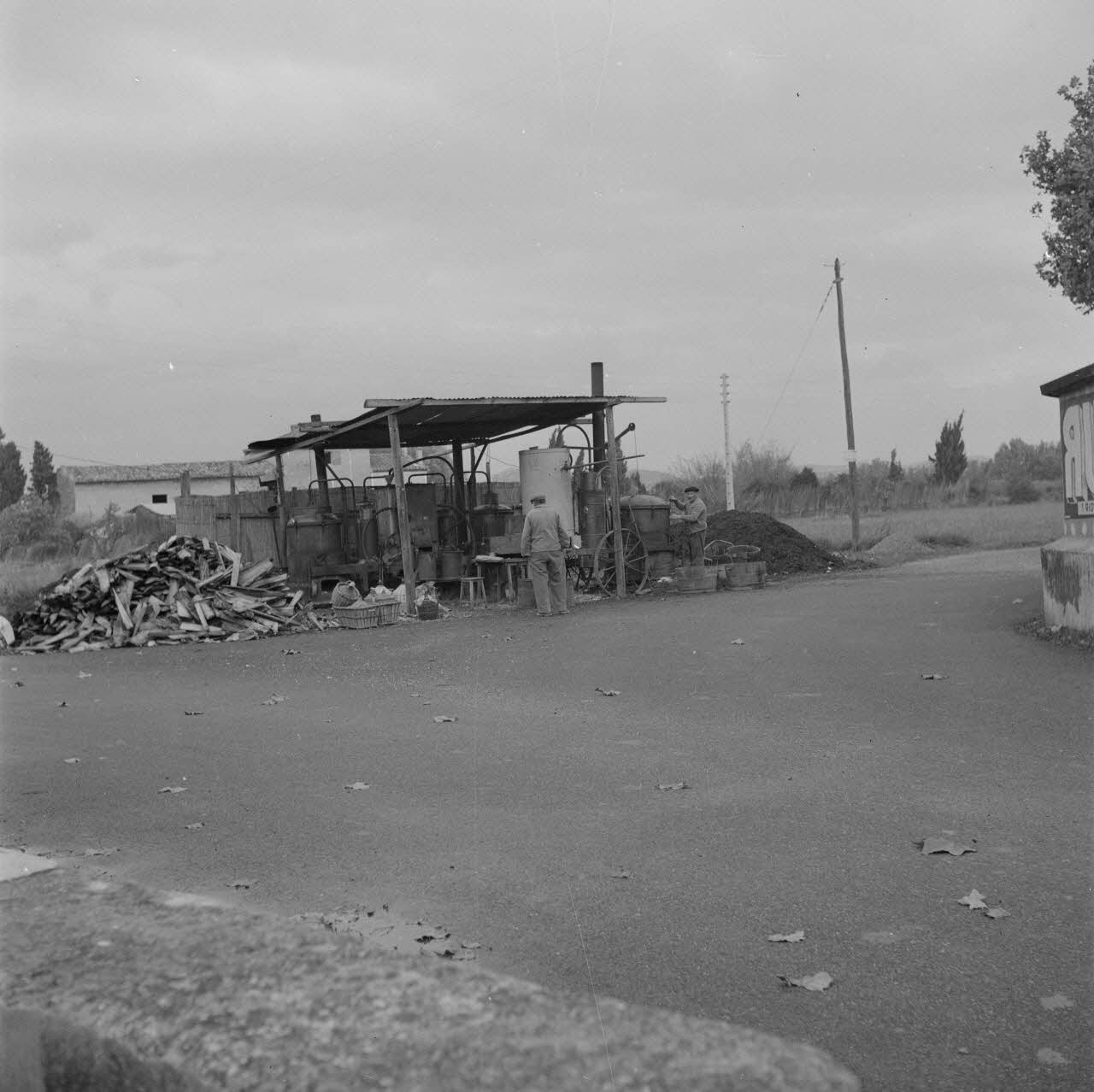 M. Richet photographie L'alambic de Monsieur Jean Caban, distillateur, au travail. Tas de bois Provence-Alpes-Côte d'Azur, France 1962/10/12 Ph.1963.31.14 Photo