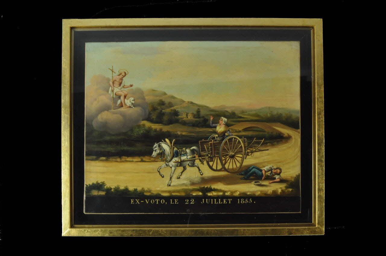 Anonyme ex-voto Ex-voto : accident de charrette France 1855 1965.114.1 Photo Mucem