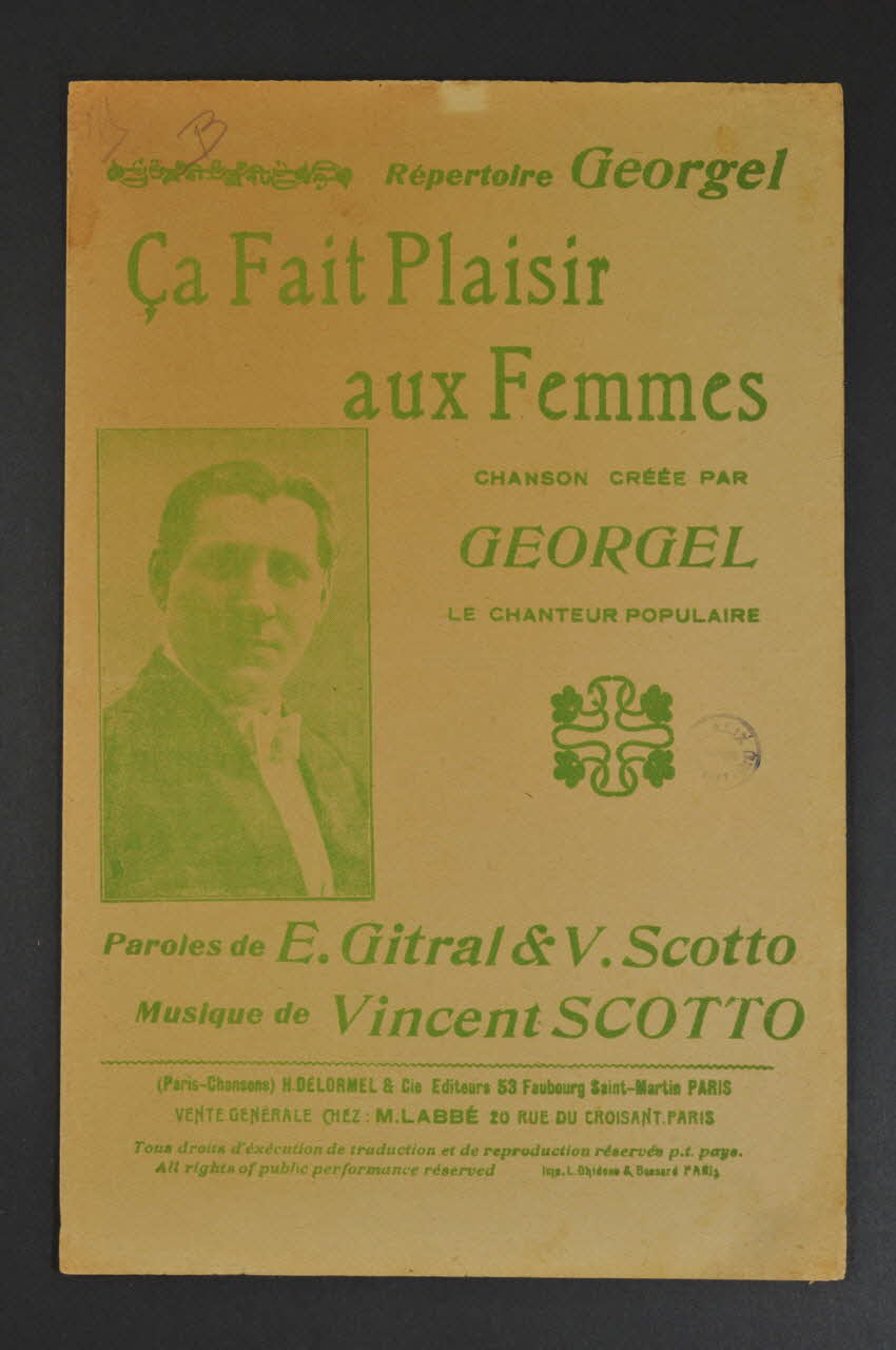 Gitral ; Vincent Scotto ; Georgel ; Deformel Et Cie chanson petit format 1924 1966.121.13 Photo Mucem