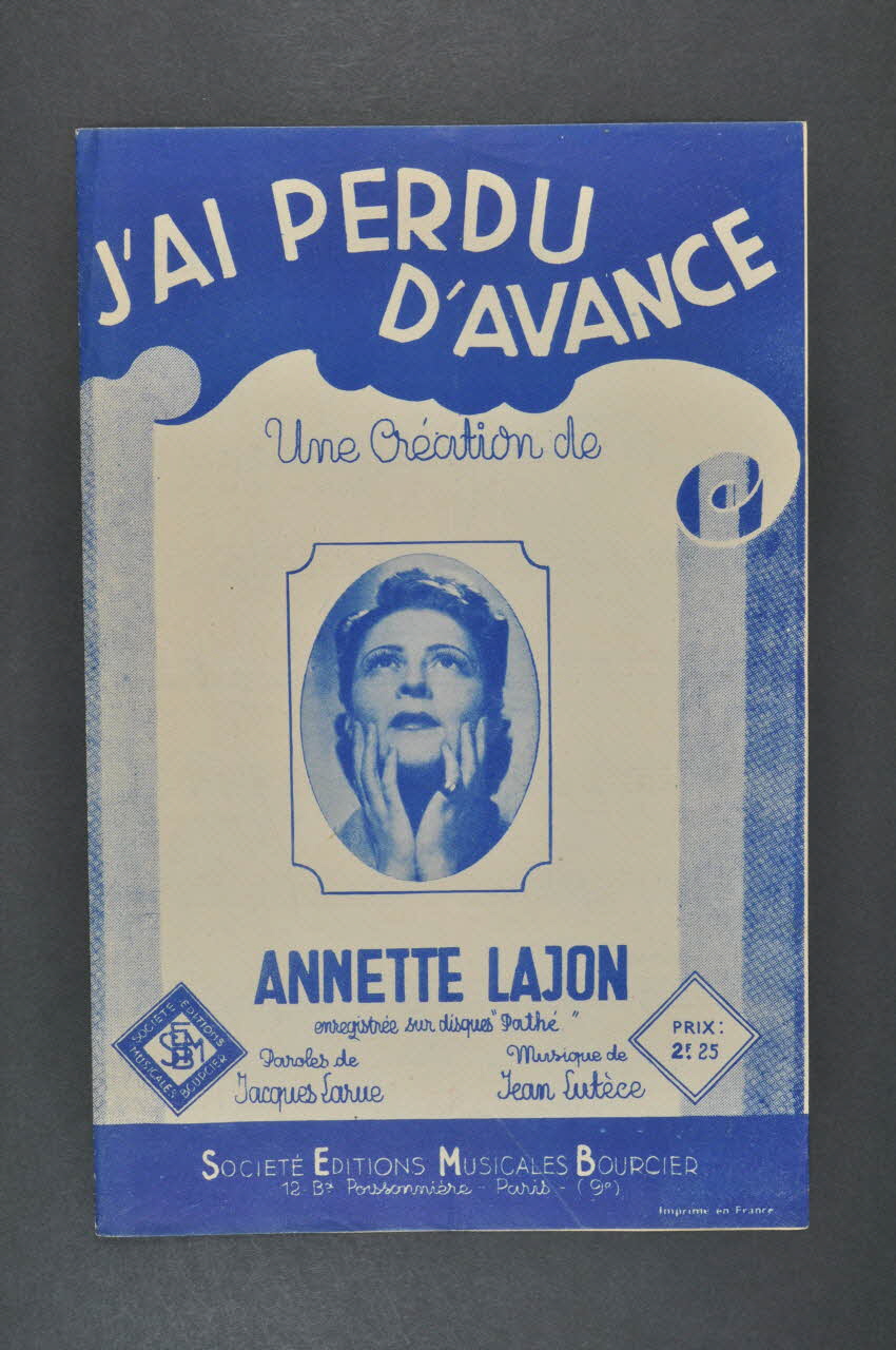Jean Lutèce ; Jacques Larue ; Annette Lajon ; Bourciété; chanson petit format 1940 1965.134.19 Photo Mucem