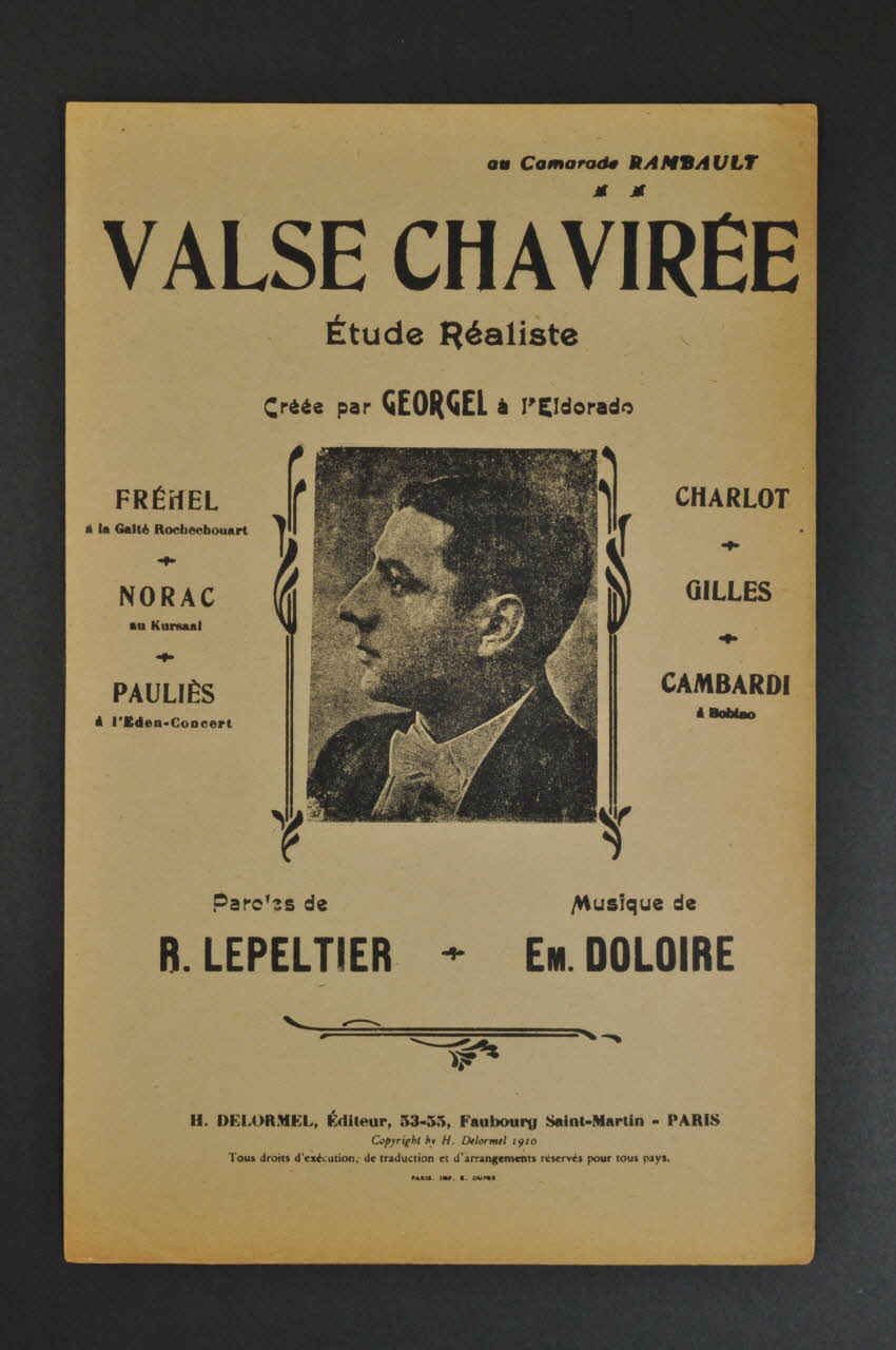 Emile Doloire ; R. Lepeltier ; Fréhel ; Norac ; Pauliès ; Charlot ; Gilles ; Albert Cambardi ; Georgel ; H. Delormel chanson petit format 1910 1965.134.28 Photo Mucem
