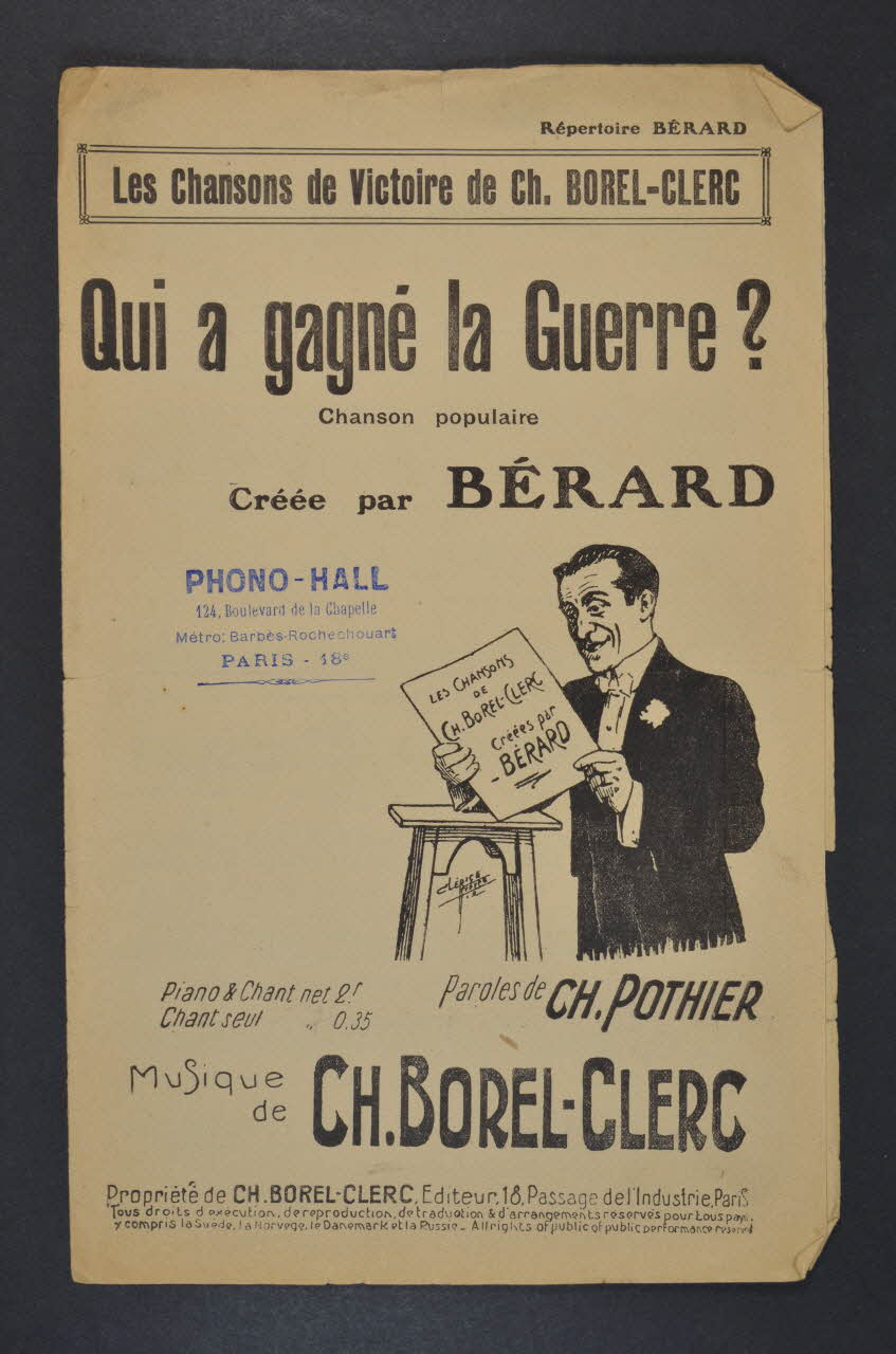 Charles-Louis Pothier ; Charles Borel-Clerc ; Adolphe Bérard chanson petit format 1919 1966.121.185 Photo Mucem
