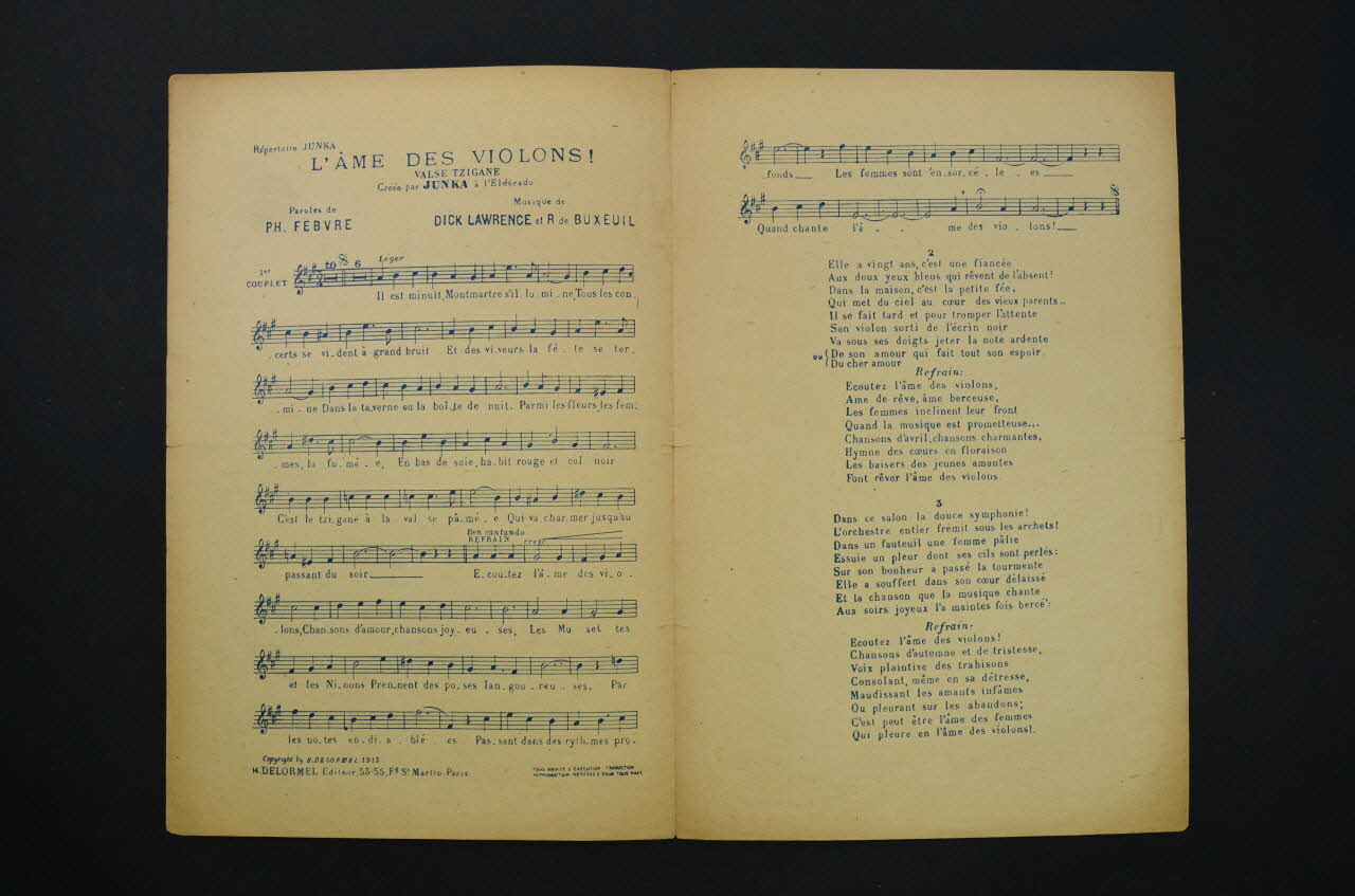 Dick Lawrence ; Ph Febvre ; René De Buxeuil ; Léonce Junka ; Damia ; Hamel ; H. Delormel chanson petit format 1913 1965.134.5 Photo Mucem