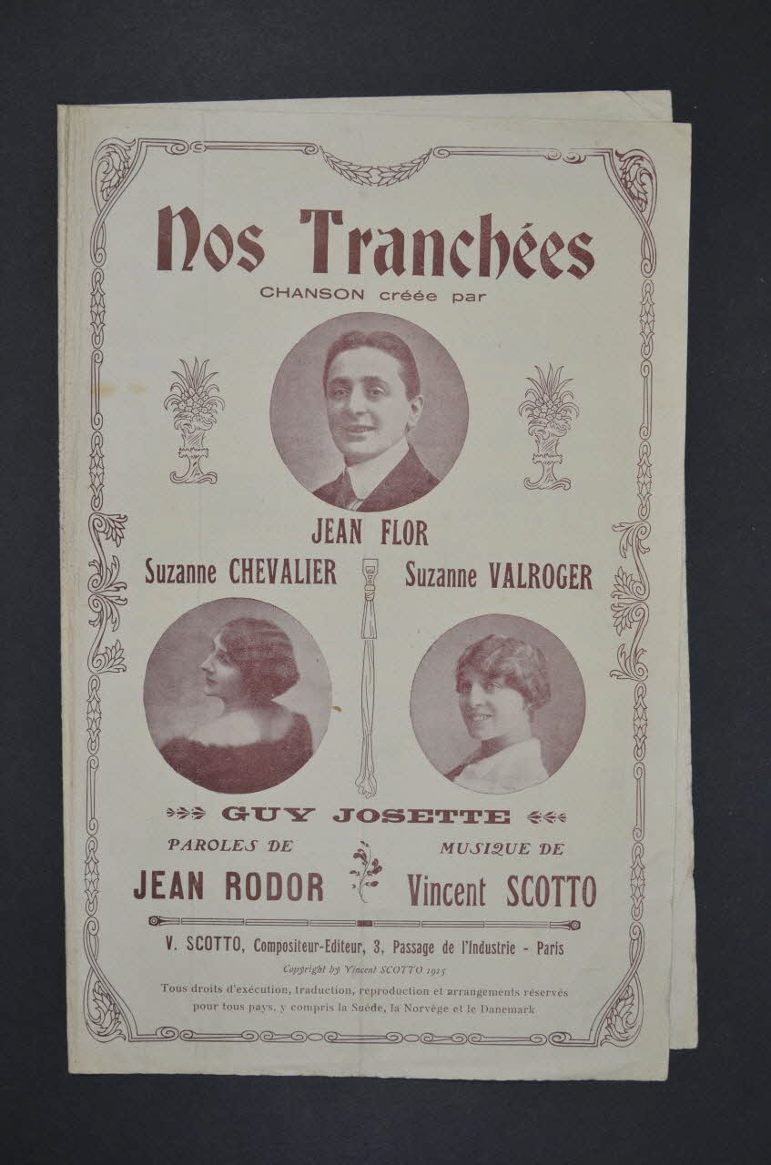 Jean Rodor ; Vincent Scotto ; Jean Flor ; Suzanne Chevalier ; Suzanne Valroger chanson petit format 1915 1966.121.21 Photo Mucem