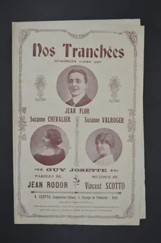 Jean Rodor ; Vincent Scotto ; Jean Flor ; Suzanne Chevalier ; Suzanne Valroger chanson petit format 1915 1966.121.21 Photo Mucem