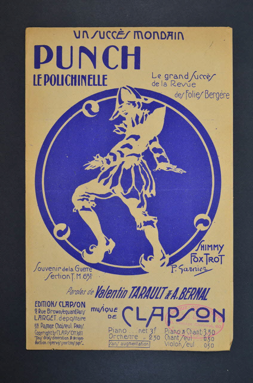 A. Bernal ; Valentin Tarault ; Clapson chanson petit format 1921 1965.134.60 Photo Mucem