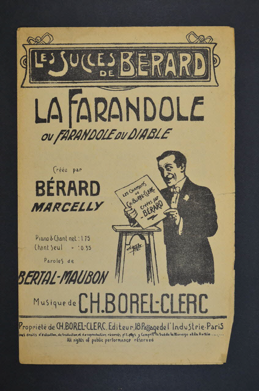 Louis Maubon ; Marcel Bertal ; Charles Borel-Clerc ; Marcelly ; Adolphe Bérard chanson petit format 1913 1965.136.10 Photo Mucem