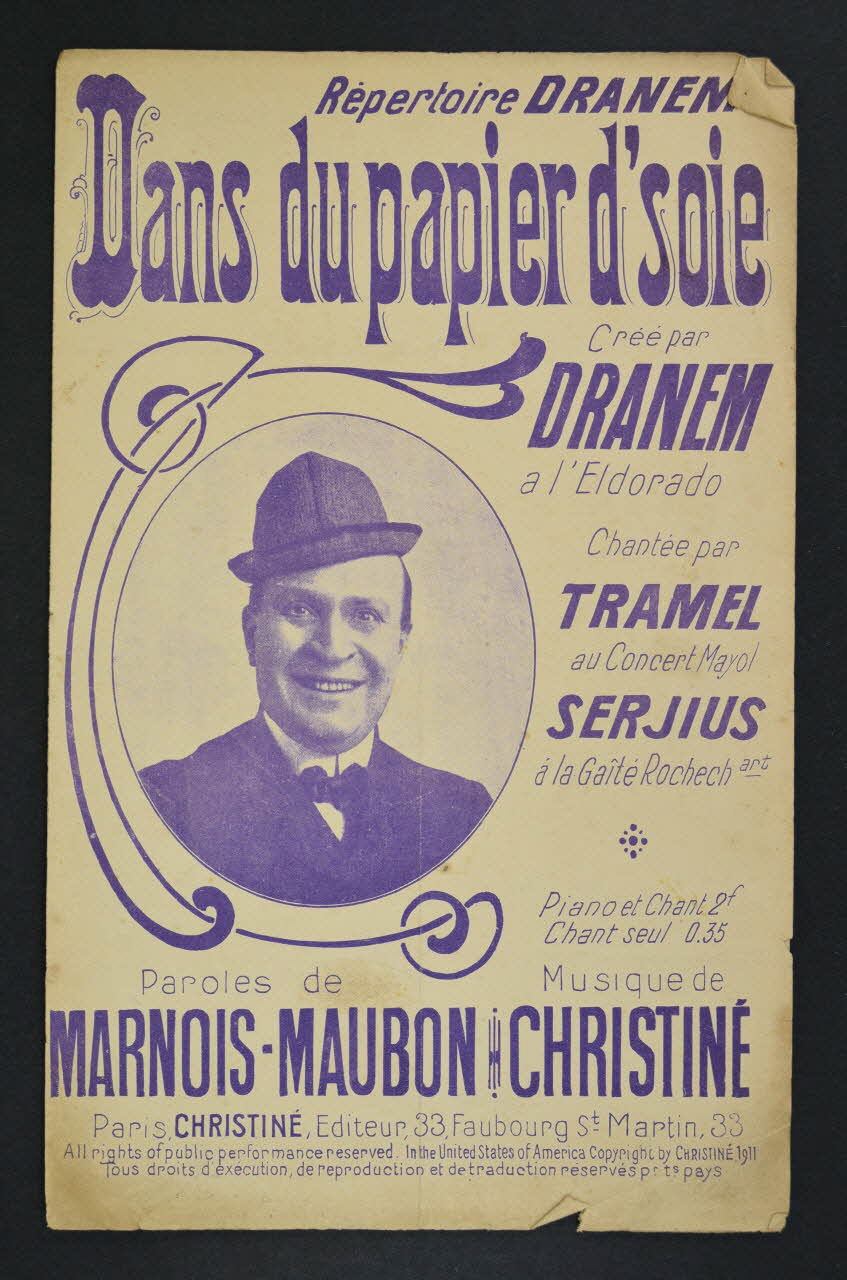 Marnois ; Henri Christiné ; Louis Maubon ; Dranem chanson petit format 1911 1966.121.25 Photo Mucem