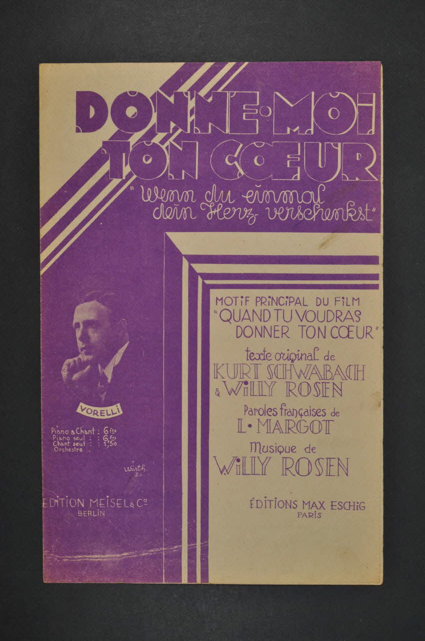 Willy Rosen ; L. Margot ; Vorelli ; Meisel ; Éditions Max Eschig chanson petit format 1929 1965.136.104 Photo Mucem