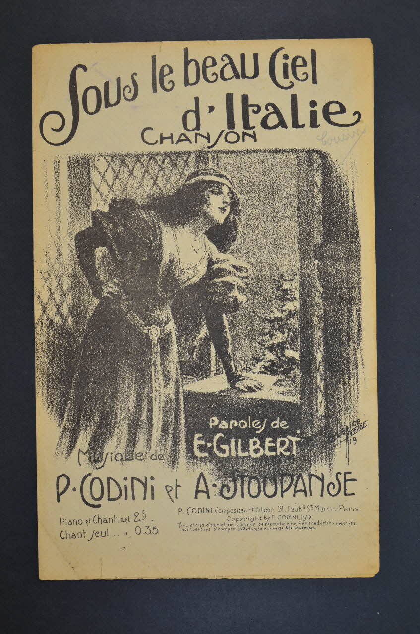 Pierre Codini ; Emile Gilbert ; A. Stoupanse chanson petit format 1919 1965.136.106 Photo Mucem