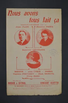 Jean Rodor ; Vincent Scotto ; Gitral ; Jean Flor ; Maurice Faber ; Suzanne Chevalier ; H. Delormel chanson petit format 1905 1966.121.257 Photo Mucem