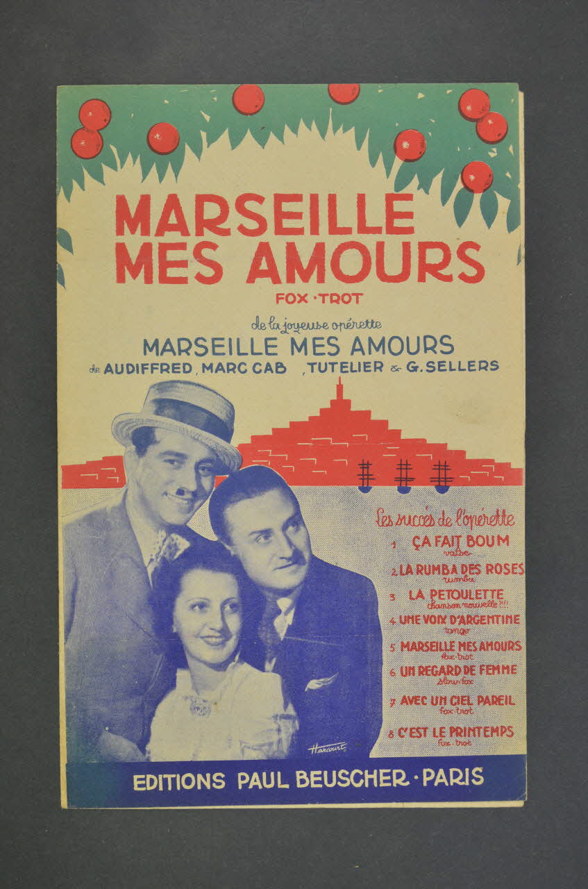 Marc Cab ; E Audiffred ; Charles Tutelier ; Georges Sellers ; Paul Beuscher chanson petit format 1938 1965.136.114 Photo Mucem