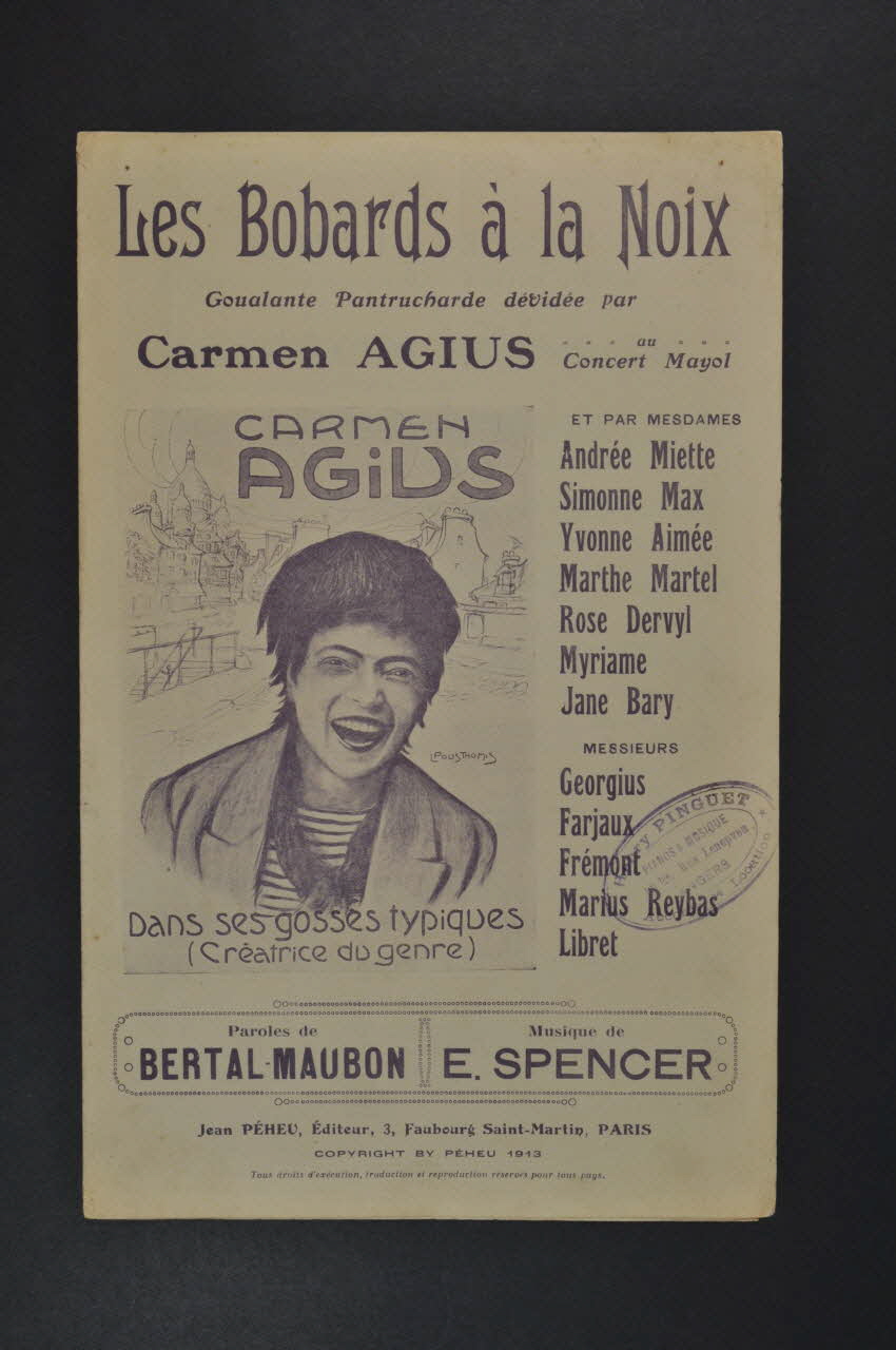 Marcel Bertal ; Emile Spencer ; Louis Maubon ; Carmen Agius ; Jean Péheu chanson petit format 1913 1966.121.259 Photo Mucem