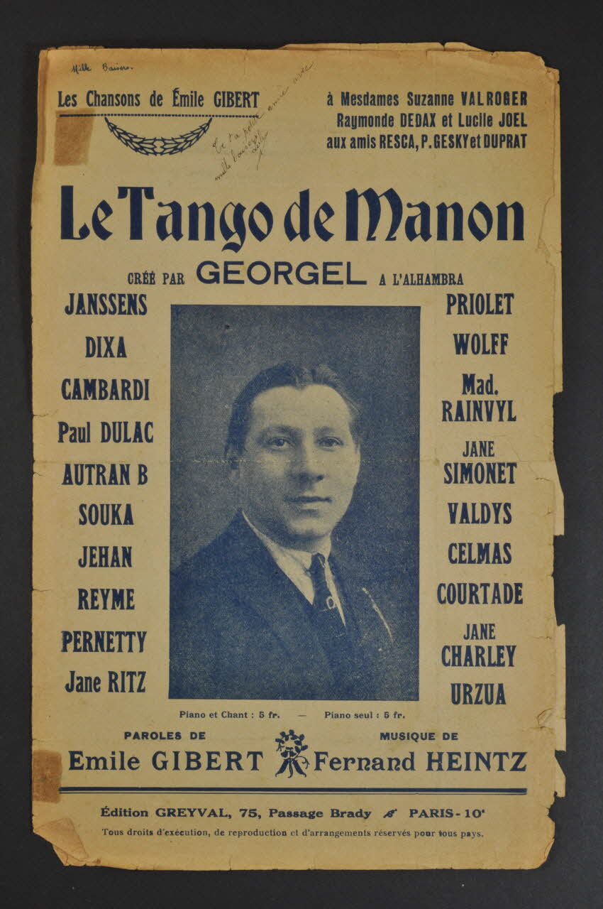 Fernand Heintz ; Emile Gibert ; Georgel ; Edition Greyval; chanson petit format 1920 1965.136.116 Photo Mucem