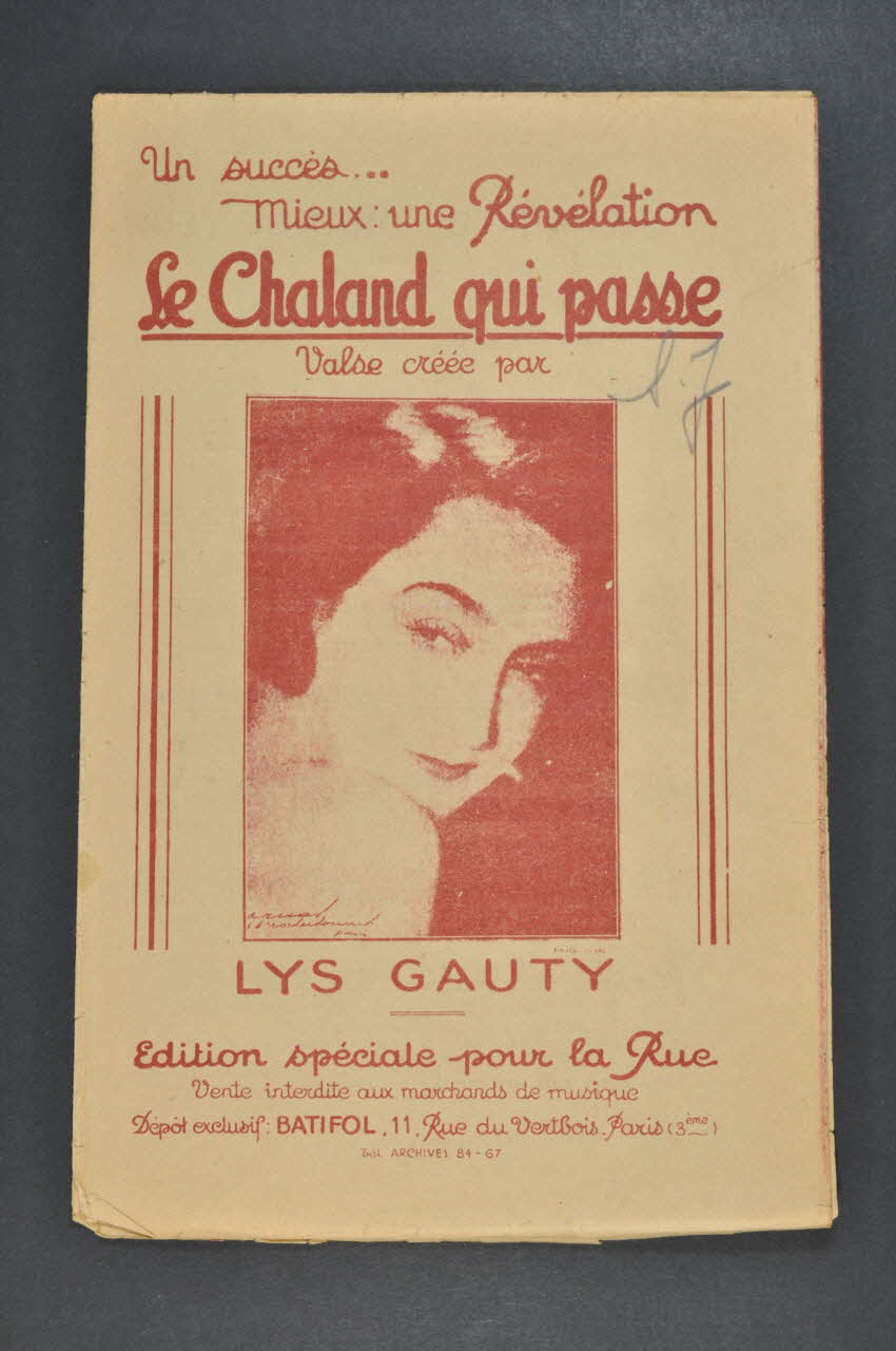 Jean Tranchant ; André de Badet ; Cesare A. Bixio ; Aug. Persiani ; A. Grosmaire ; Lys Gauty ; Bourcier; chanson petit format 1932 1965.136.128 Photo Mucem