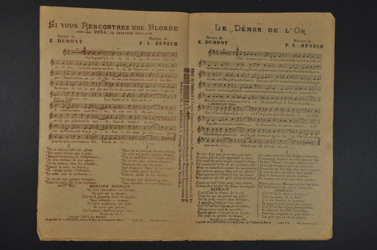 Ferdinand Louis Bénech ; Ernest Dumont chanson petit format 1919 1966.121.268 Photo Mucem