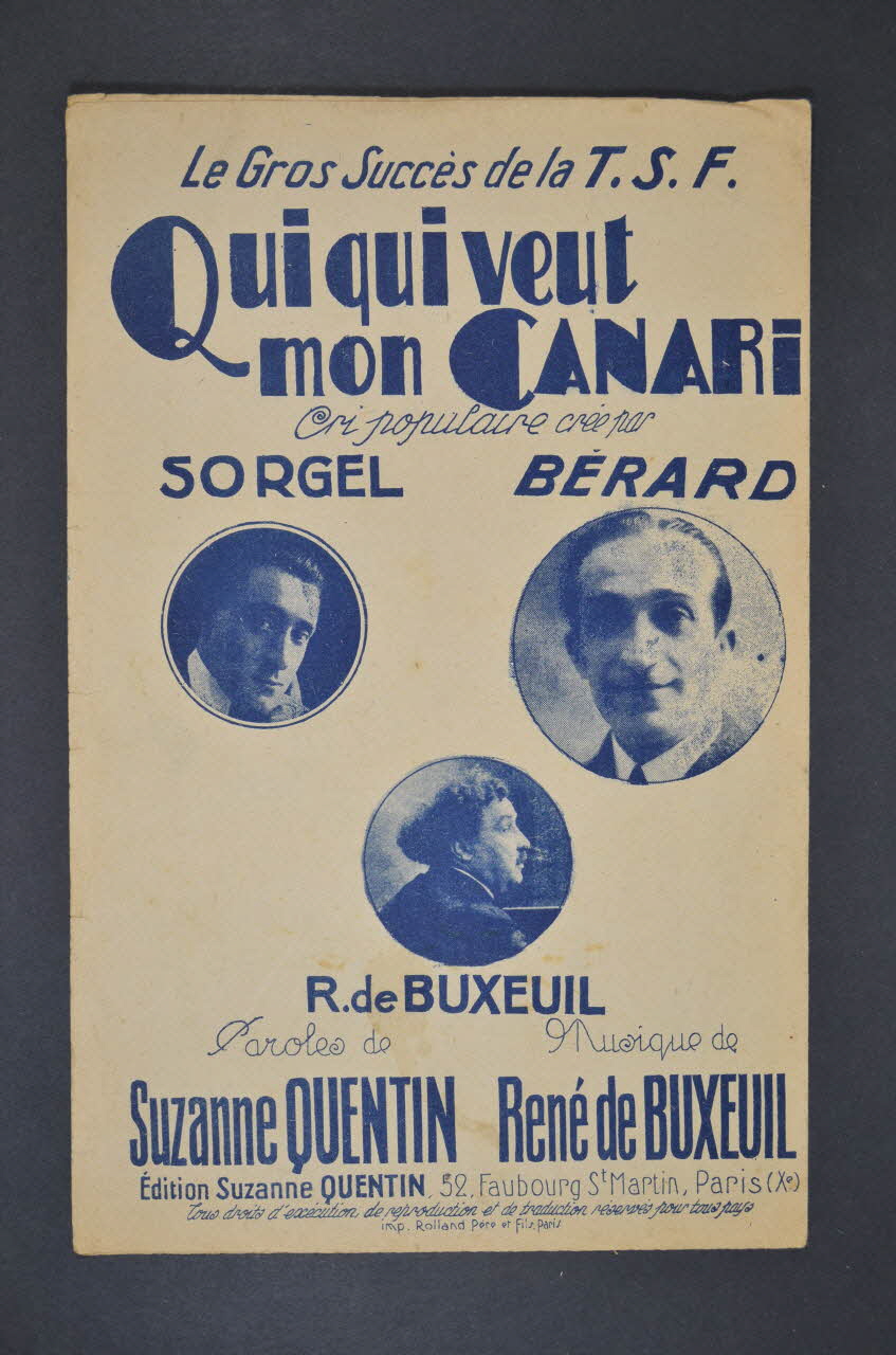 Suzanne Quentin ; René De Buxeuil ; Sorgel ; Adolphe Bérard chanson petit format 1929 1965.136.28 Photo Mucem