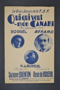Suzanne Quentin ; René De Buxeuil ; Sorgel ; Adolphe Bérard chanson petit format 1929 1965.136.28  Photo Mucem