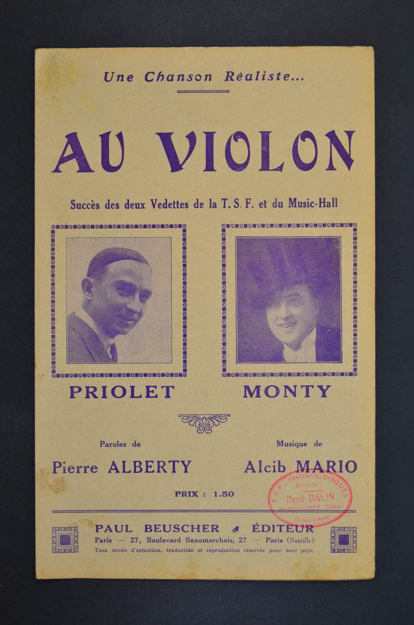 Pierre Alberty ; Alcib Mario ; Monty ; Priolet ; Paul Beuscher chanson petit format 1935 1966.121.37 Photo Mucem