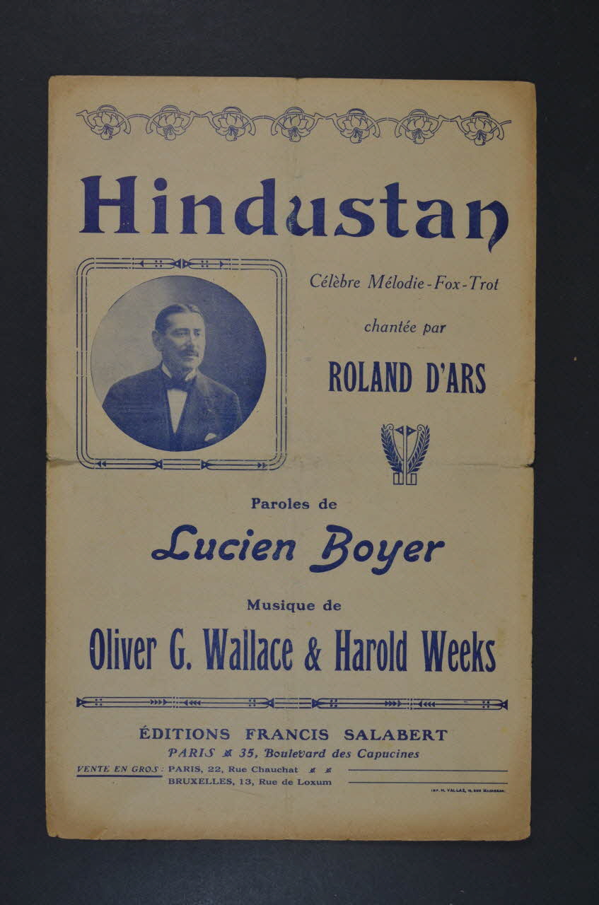 Oliver G. Wallace ; Harold Weeks ; Lucien Boyer ; Roland D' Ars ; Francis F. Salabert chanson petit format 1918 1966.121.40 Photo Mucem