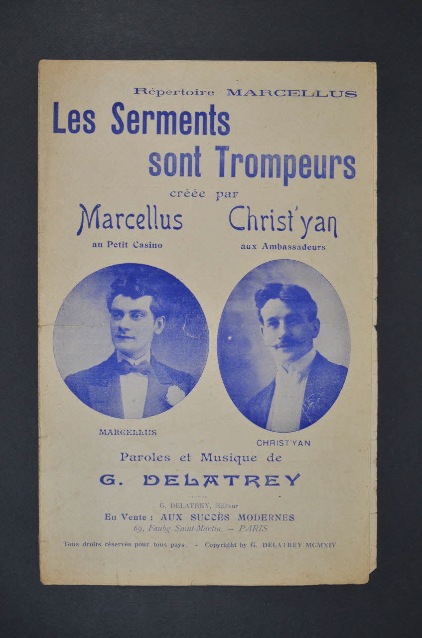 G. Delatrey ; Marcellus ; Christ'yan ; Aux Succès Modernes; chanson petit format 1914 1966.121.44  Photo Mucem