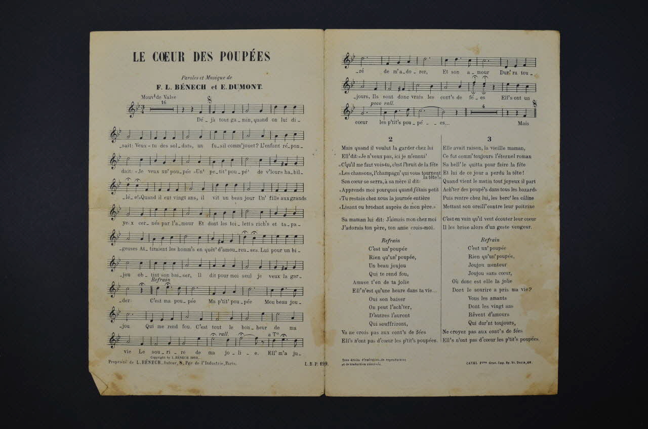 Ernest Dumont ; Ferdinand Louis Bénech ; Marcelly chanson petit format 1913 1966.121.54  Photo Mucem