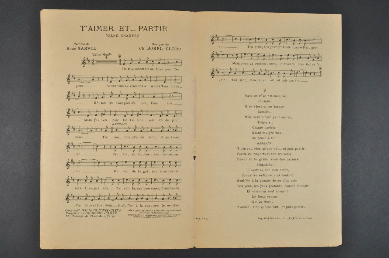 Charles Borel-Clerc ; René Sarvil ; André Pasdoc ; Jean Lumière chanson petit format 1931 1965.136.49 Photo Mucem