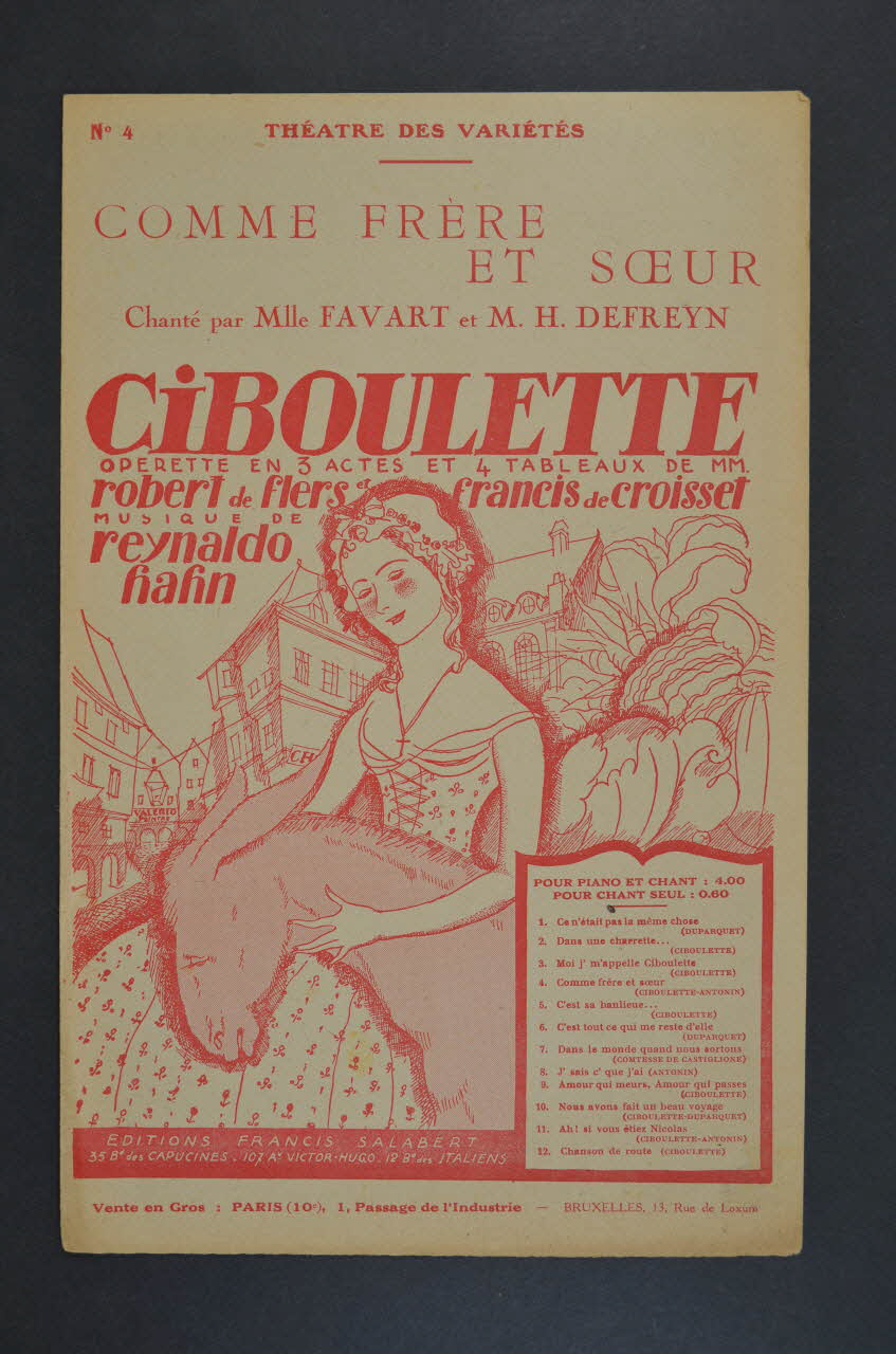 Francis De Croisset ; Robert De Flers ; Reynaldo Hahn ; Francis F. Salabert chanson petit format 1923 1966.121.60 Photo Mucem