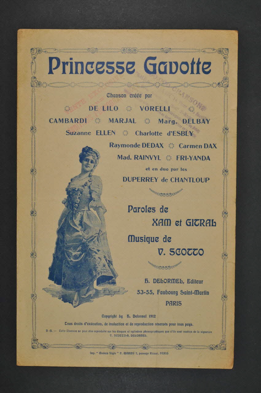 Xam ; Vincent Scotto ; Gitral ; H. Delormel chanson petit format 1912 1966.121.64 Photo Mucem