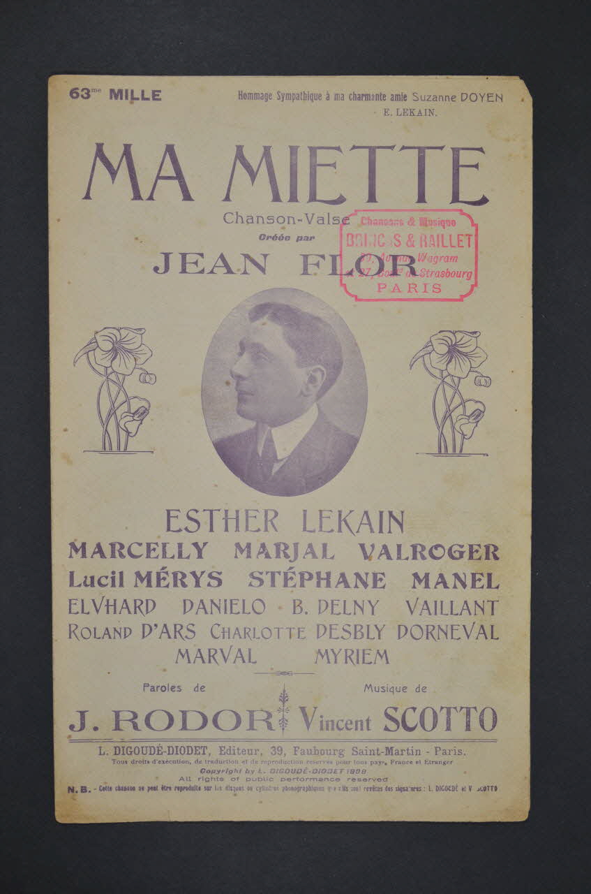 Jean Rodor ; Vincent Scotto ; Jean Flor ; Digoudé-Diodet; chanson petit format 1909 1966.121.65 Photo Mucem