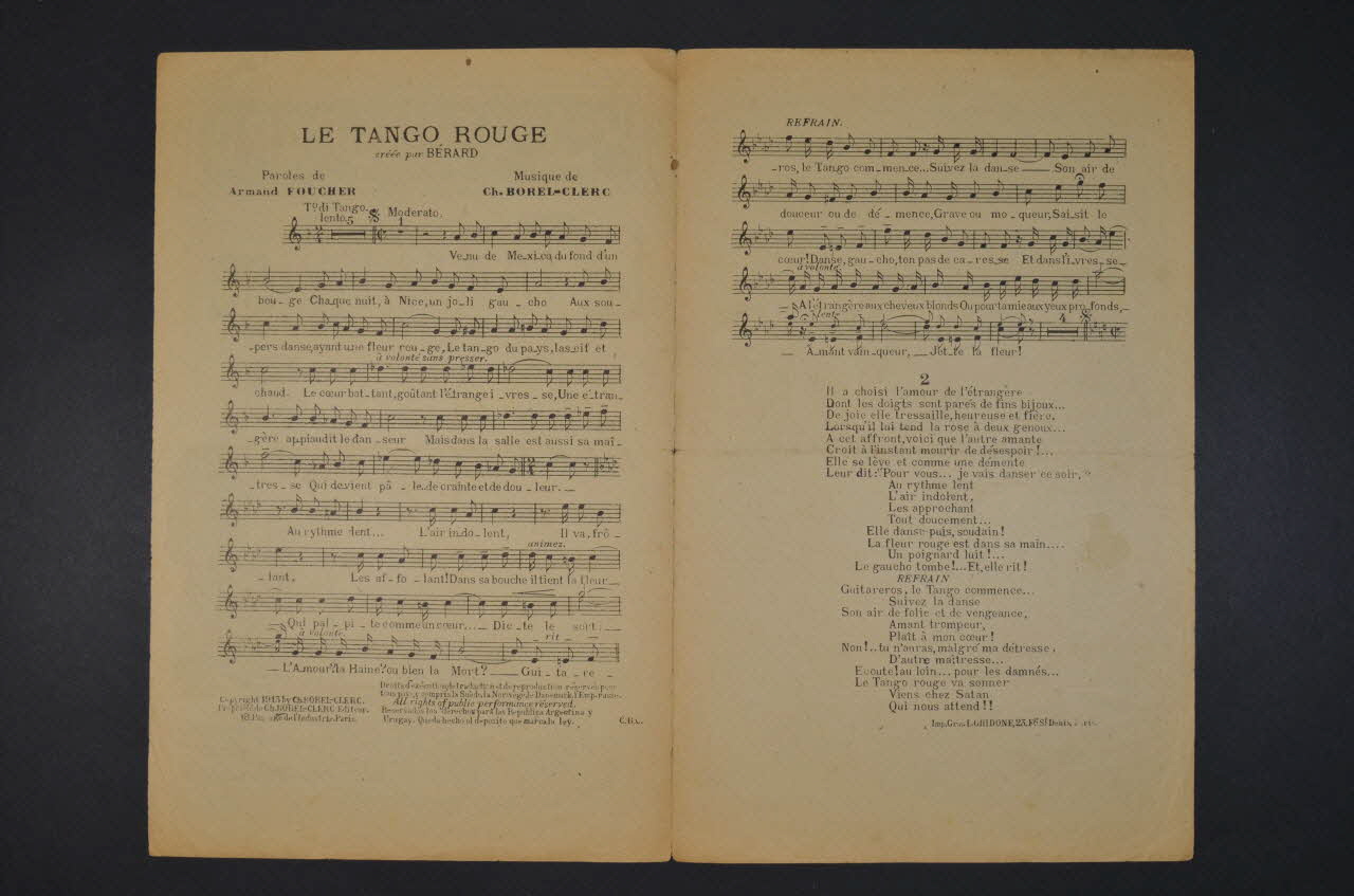 Charles Borel-Clerc ; Armand Foucher ; Adolphe Bérard chanson petit format 1913 1965.136.72 Photo Mucem