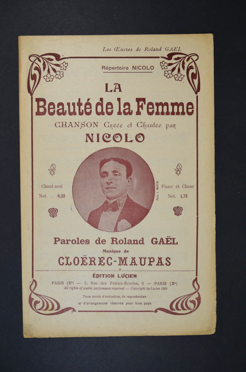 Roland GaëL ; Ernest CloëRec-Maupas ; Nicolo ; Imprimerie Lucien chanson petit format 1913 1966.121.71 Photo Mucem