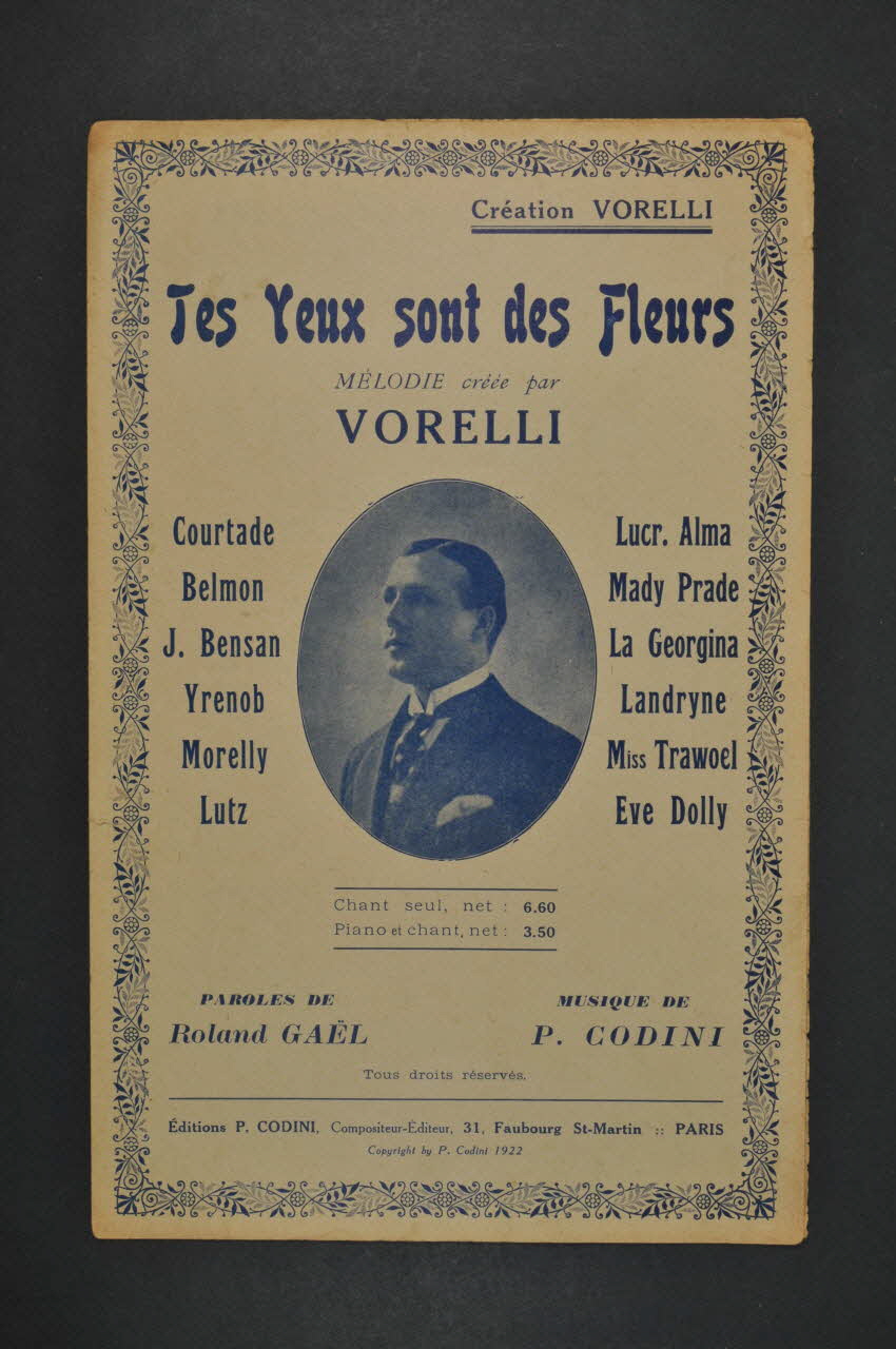 Pierre Codini ; Roland GaëL ; Georges Vorelli chanson petit format 1922 1965.136.81 Photo Mucem