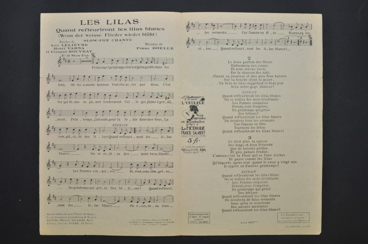 Léo Lelièvre ; Franz Duelle ; Henri Varna ; Fernand Rouvray ; Aimé Simon-Girard ; Pierre Meyer ; Francis F. Salabert chanson petit format 1929 1965.136.83 Photo Mucem