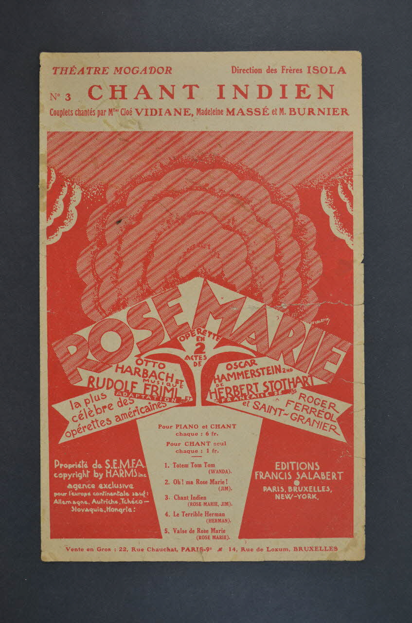 Charles Saint-Granier ; Roger Ferréol ; Rudolf Friml ; Francis F. Salabert chanson petit format 1925 1965.136.84 Photo Mucem