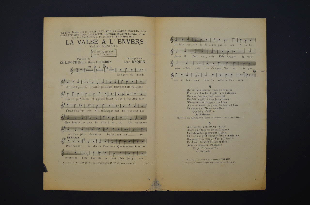 Charles-Louis Pothier ; Léon Dequin ; René Flouron ; Emma Liébel chanson petit format 1923 1965.137.25 Photo Mucem