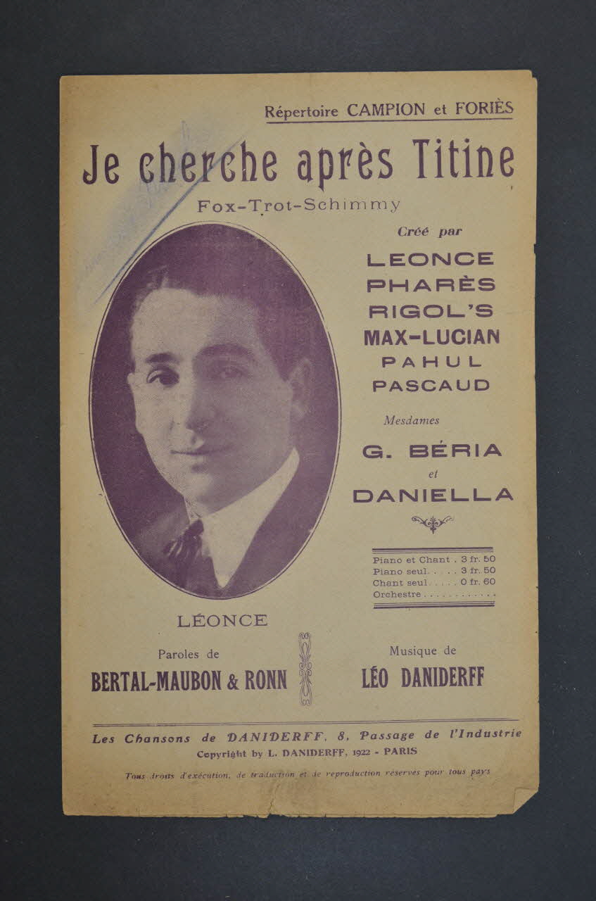 Marcel Bertal ; Léo Daniderff ; Louis Maubon ; Emile Ronn ; Léonce chanson petit format 1922 1965.137.28 Photo Mucem