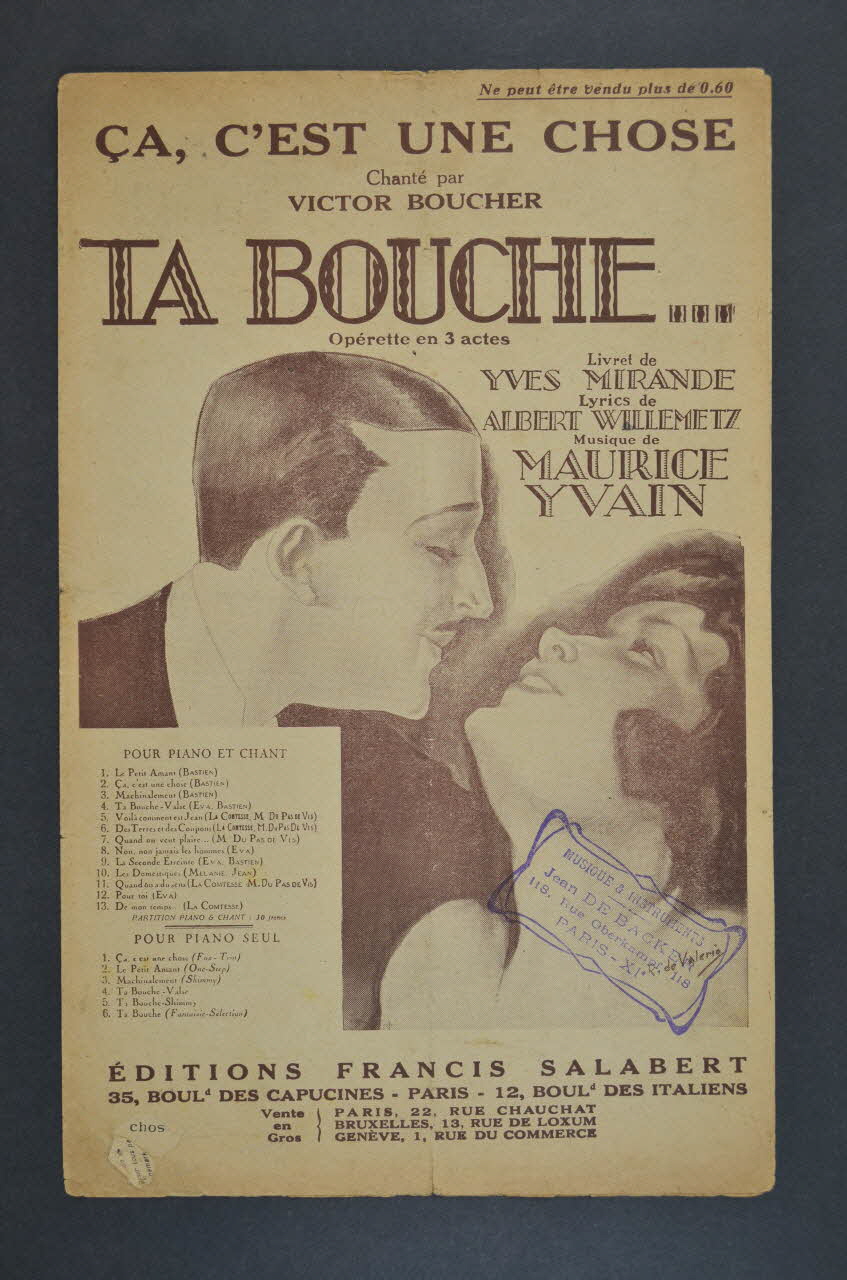 Albert Willemetz ; Yves Mirande ; Maurice Yvain ; Victor Boucher chanson petit format 1922 1965.137.4  Photo Mucem