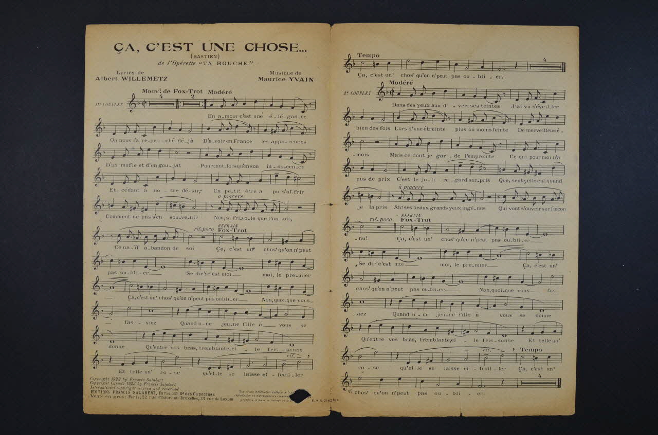 Albert Willemetz ; Yves Mirande ; Maurice Yvain ; Victor Boucher chanson petit format 1922 1965.137.4 Photo Mucem