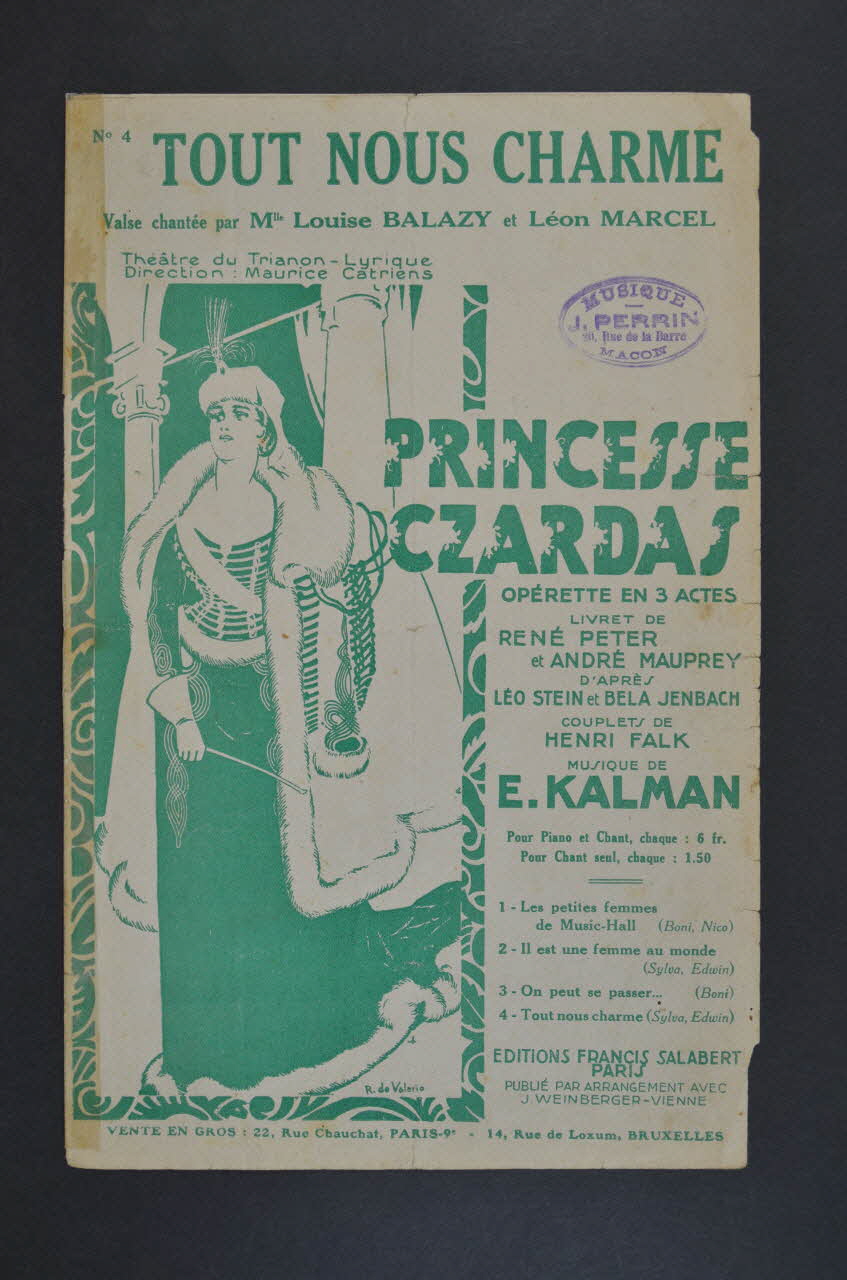 Henri Falk ; Emmerick Kalman ; André Mauprey ; Bela Jenbach ; Leo Stein ; René Peter ; Louise Balazy ; Léon Marcel ; Francis F. Salabert chanson petit format 1930 1966.122.19 Photo Mucem