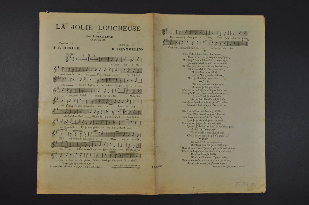 Romain Desmoulins ; Ferdinand Louis Bénech chanson petit format Île-de-France, France 1913 1965.138.104 Photo Mucem