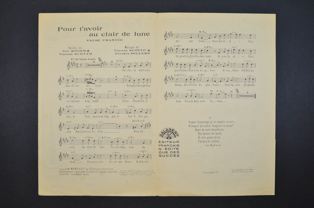Georges Sellers ; Vincent Scotto ; Géo Koger ; Tino Rossi ; Francis F. Salabert chanson petit format 1935 1966.122.4 Photo Mucem