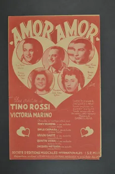 Jacques Larue ; Gabriel Ruiz ; Tino Rossi ; Victoria Marino ; Méridian, Les Nouvelles éditions; chanson petit format Île-de-France, France 1941 1966.122.44 Photo Mucem